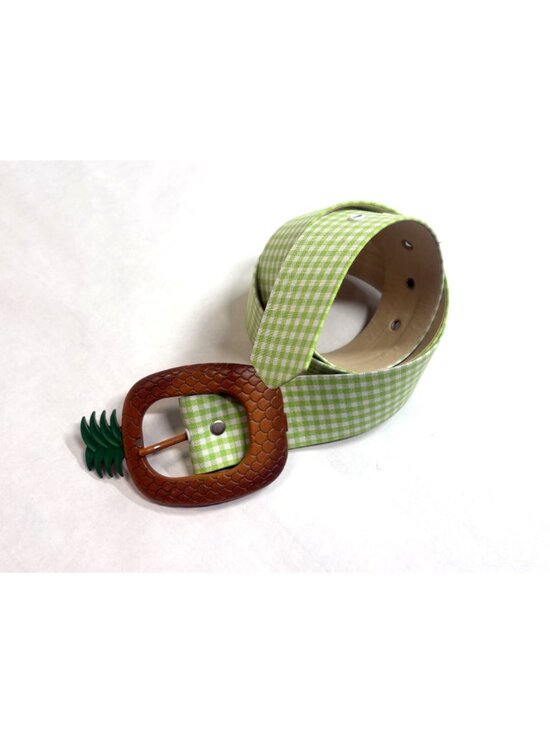 La Veste Gingham Pineapple Belt in Green/White main image 7